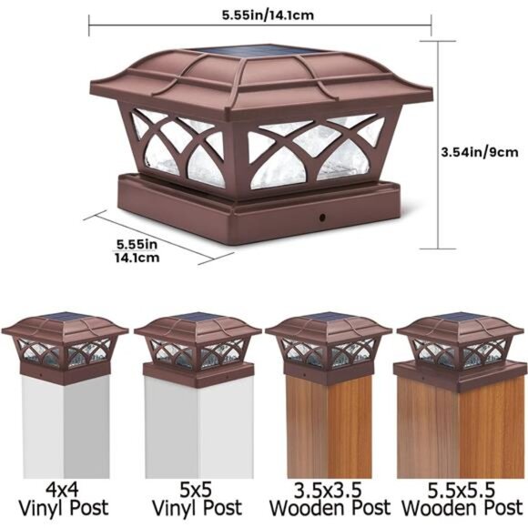 Solar Post Cap Lights Outdoor Glass 2 Color Modes 8 LEDs 4x4 5x5 6x6 Posts Deck - Picture 3 of 7